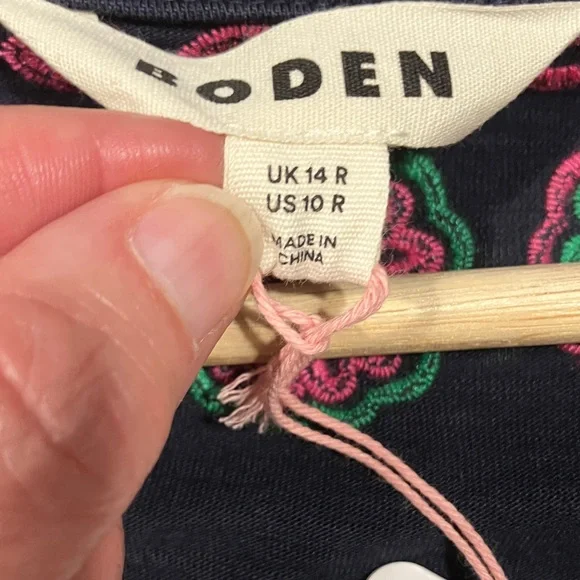 NWT Navy Boden Dress with Colorful Embroidery, Tencel Cotton - Picture 9 of 9